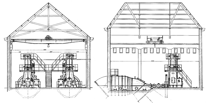 twee verticale gelijkstroom stoommachines