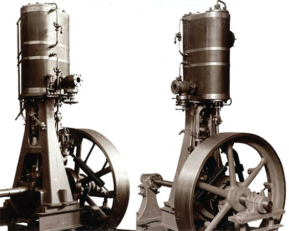 2 cilinder stoommachines staande en liggende